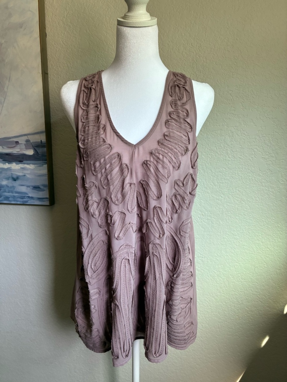 Vintage Forever 21 Mauve Appliqué V-Neck Tank Top Size Large - Picture 3 of 7